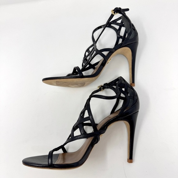 Tory Burch Amalie Black Cage Straps High Heels - Picture 4 of 11